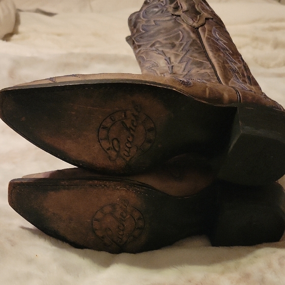 Lucchese Tan Leather Cowboy Boots - Picture 6 of 11